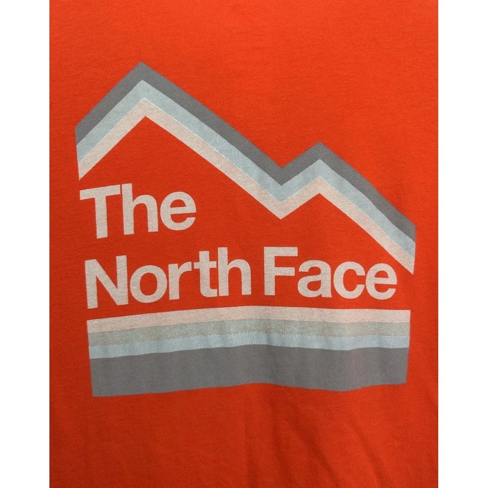 The North Face Shirt Men's M Orange Red Graphic Logo Standard Fit Short Sleeve